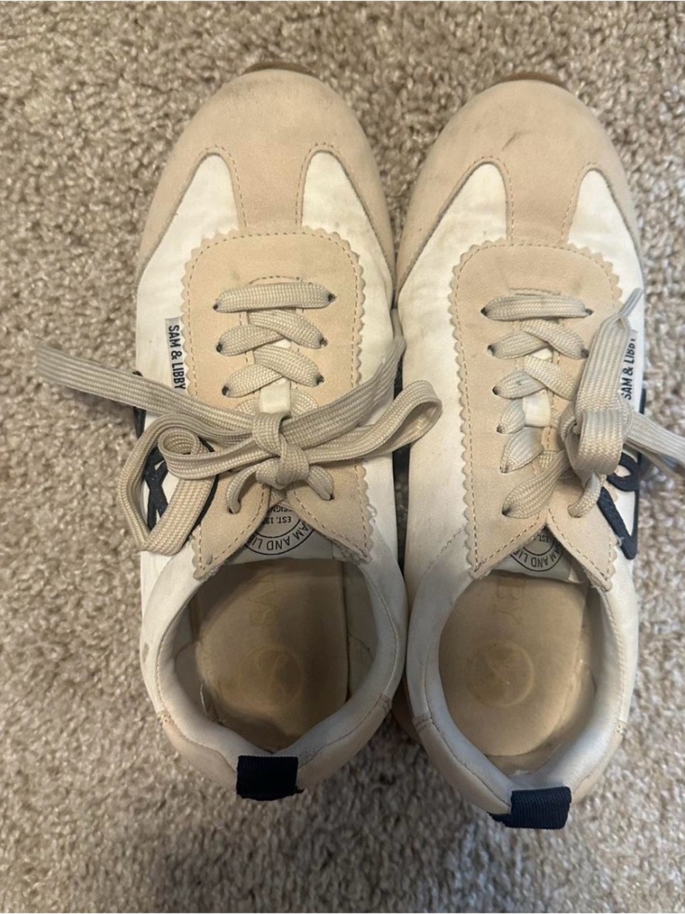 Sam & Libby Neutral Beige and Cream Lace-Up Sneakers